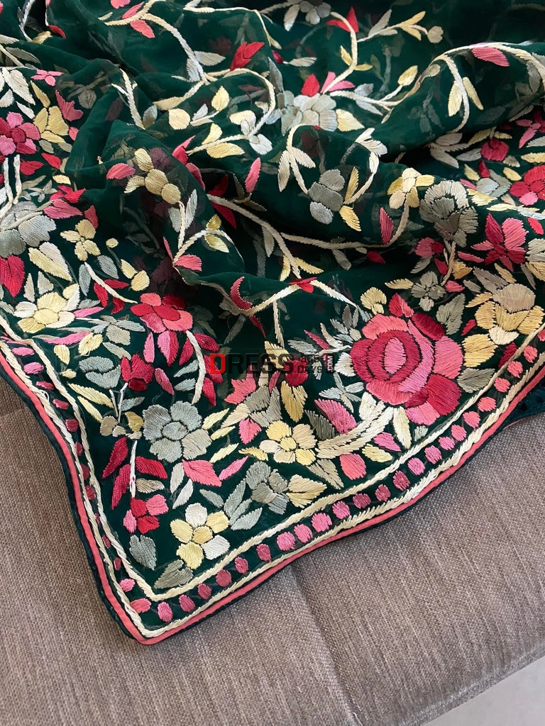 Emerald Green Parsi Gara Suit (Three Piece) Suits