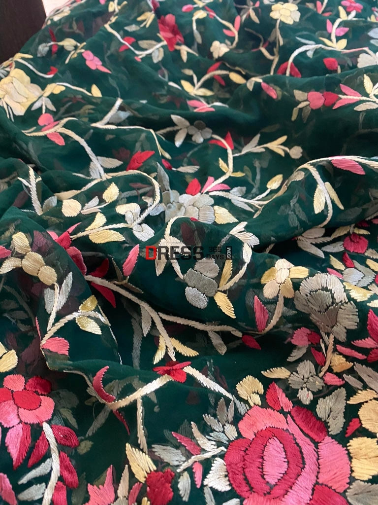 Emerald Green Parsi Gara Suit (Three Piece) Suits