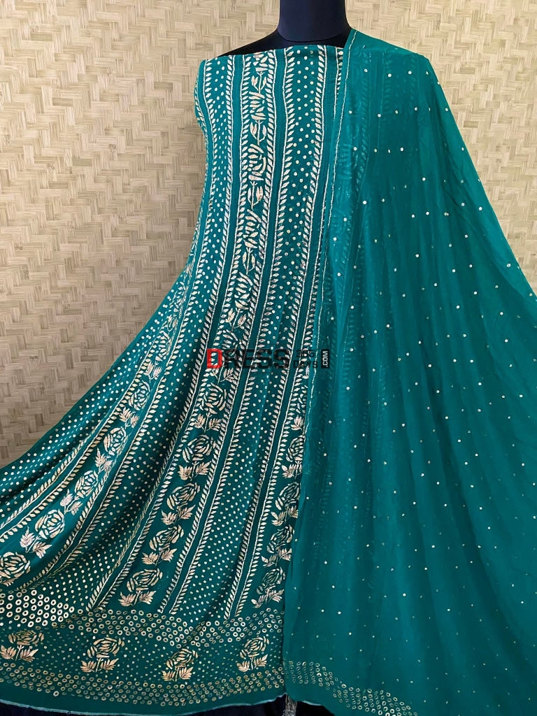 Emerald Green Pure Georgette Mukaish Anarkali Kamdani