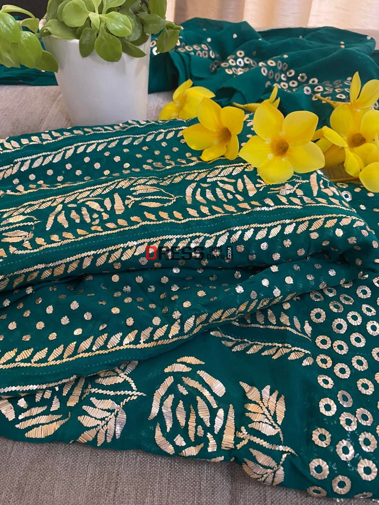 Emerald Green Pure Georgette Mukaish Anarkali Kamdani