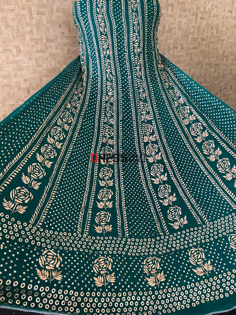 Emerald Green Pure Georgette Mukaish Anarkali Kamdani