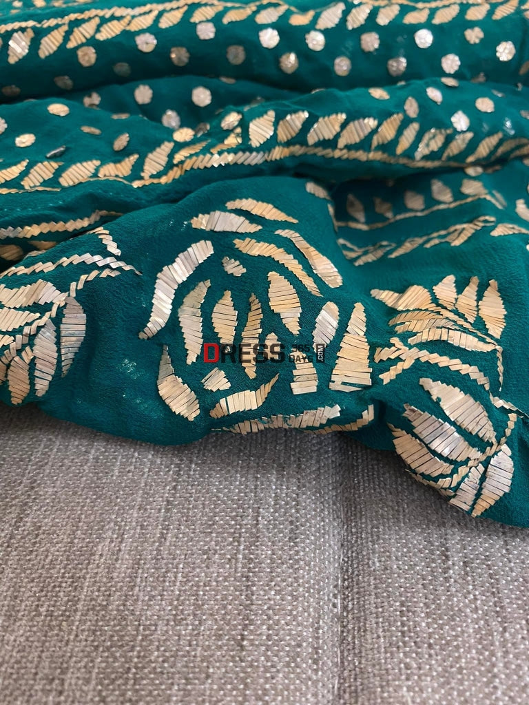 Emerald Green Pure Georgette Mukaish Anarkali Kamdani