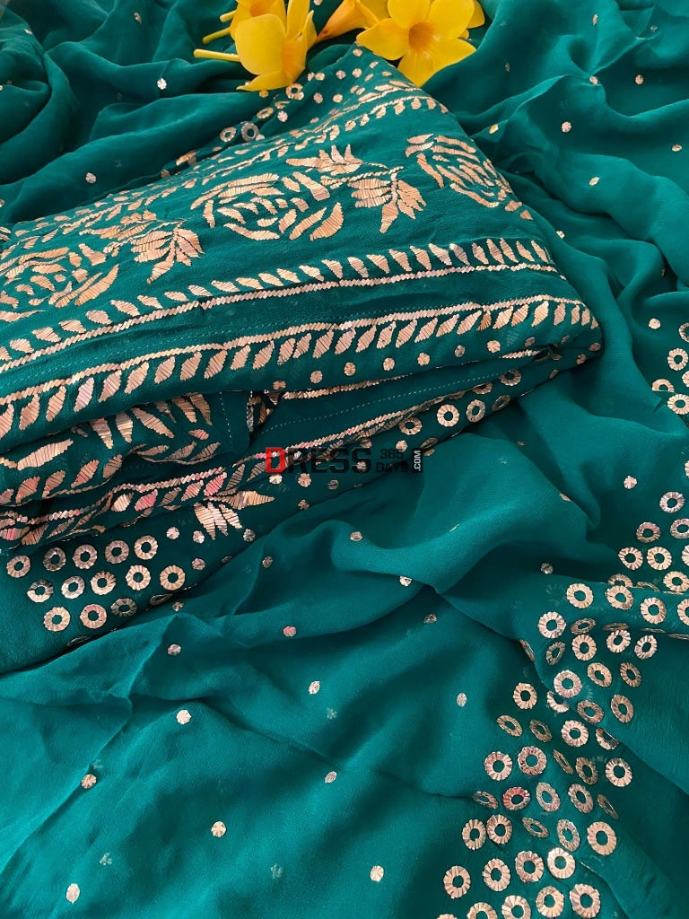 Emerald Green Pure Georgette Mukaish Anarkali Kamdani