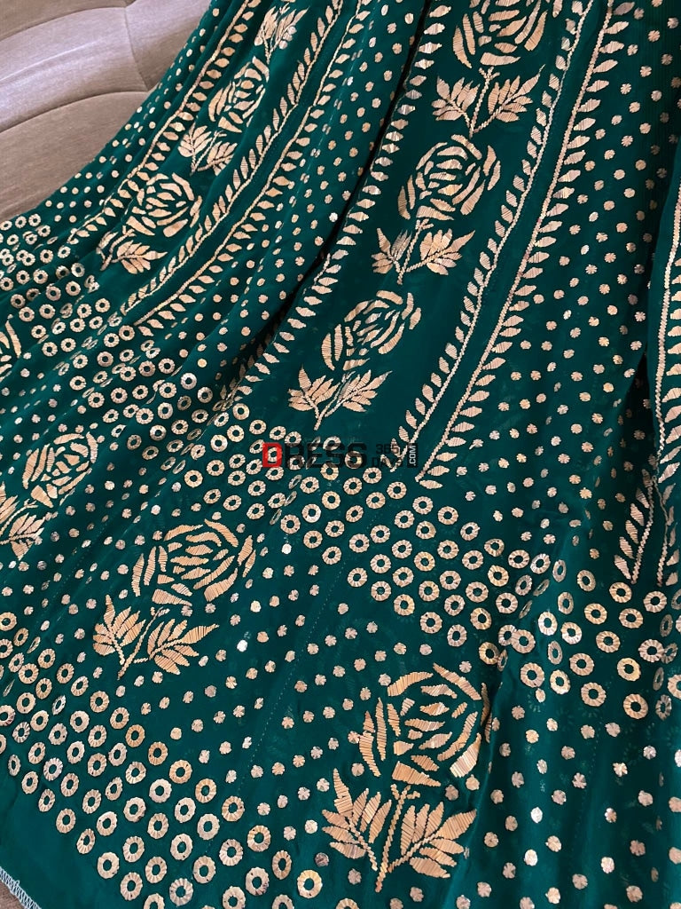 Emerald Green Pure Georgette Mukaish Anarkali Kamdani