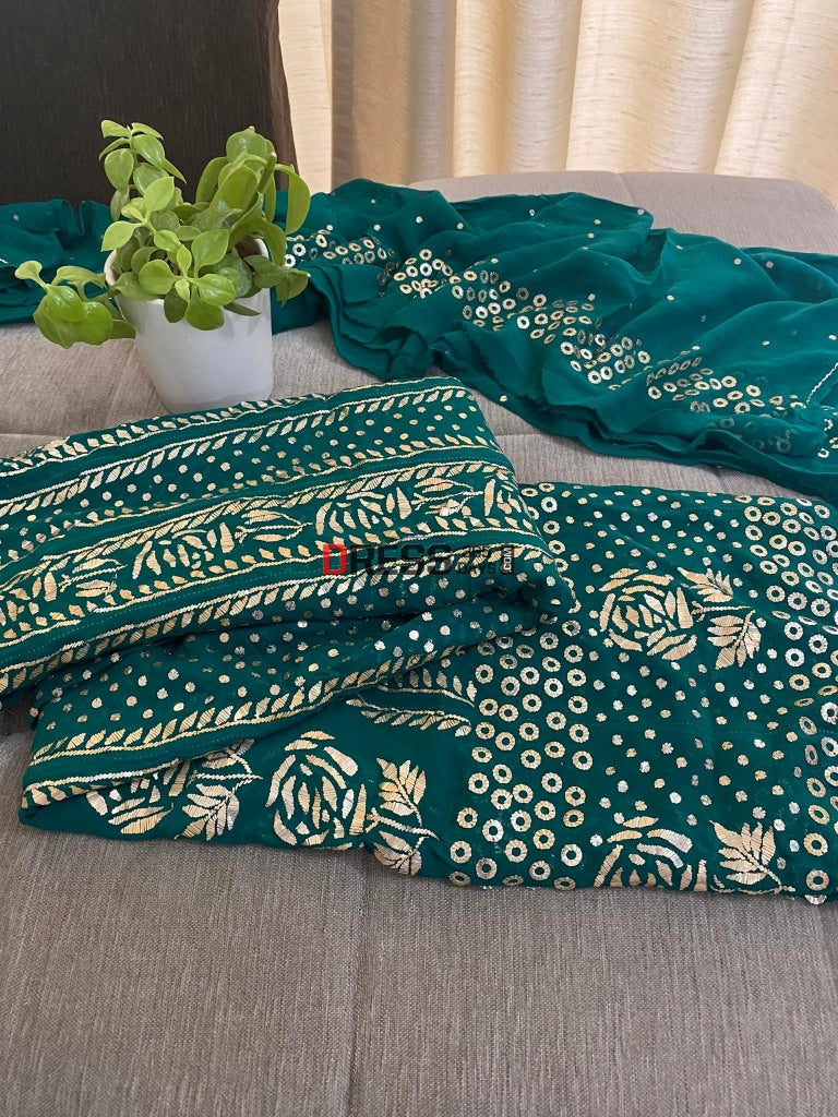 Emerald Green Pure Georgette Mukaish Anarkali Kamdani