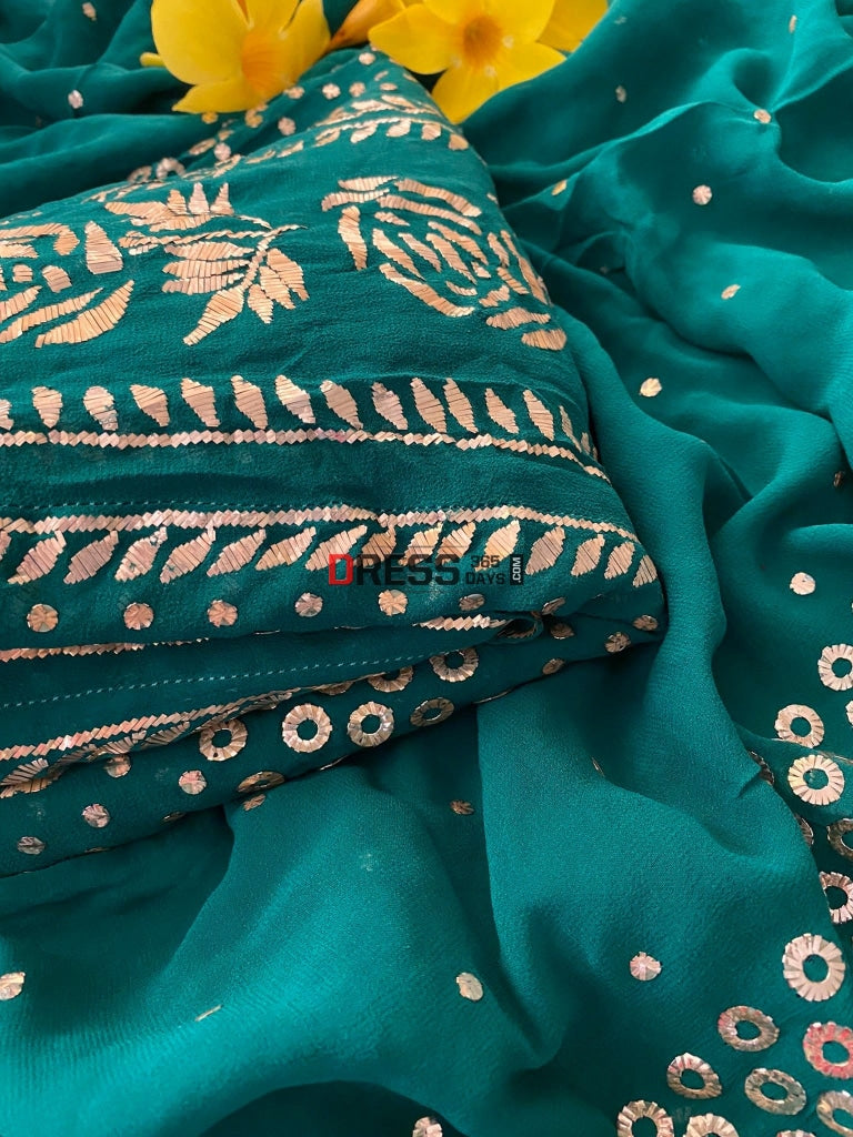 Emerald Green Pure Georgette Mukaish Anarkali Kamdani