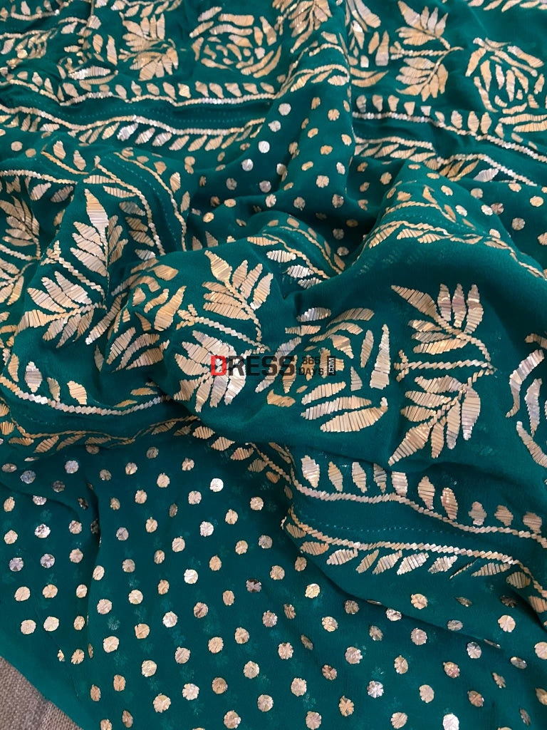 Emerald Green Pure Georgette Mukaish Anarkali Kamdani