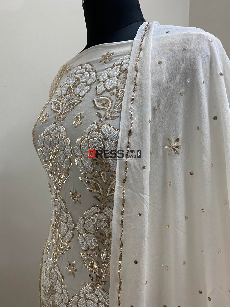 Exclusive Kamdani & Pearl Suit Chikankari Suits