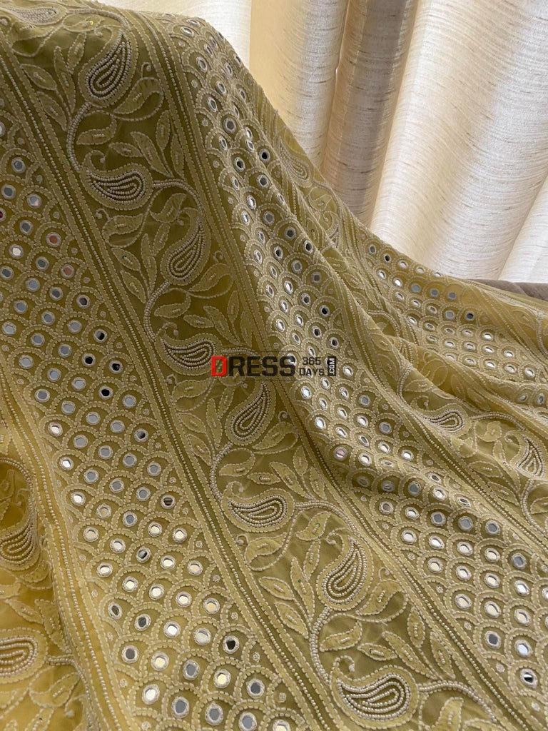 Exclusive Lemon Yellow Pearl & Mirror Chikankari Suit Suits