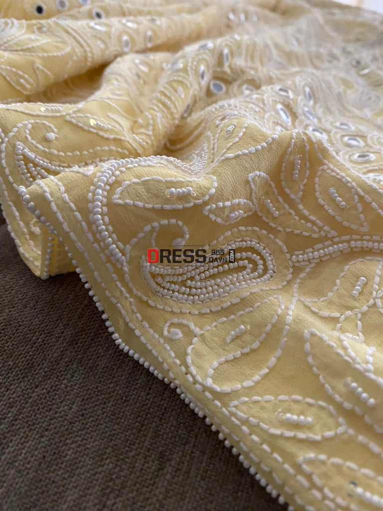 Exclusive Lemon Yellow Pearl & Mirror Chikankari Suit Suits