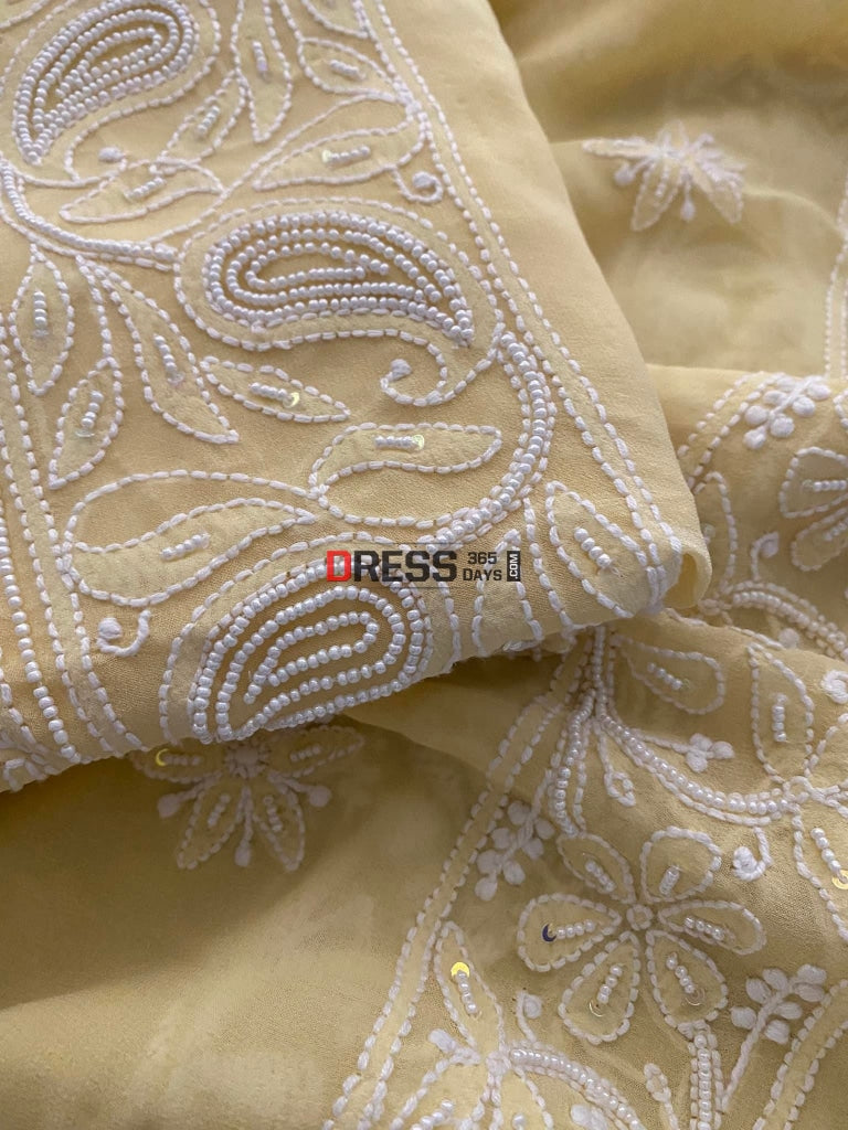 Exclusive Lemon Yellow Pearl & Mirror Chikankari Suit Suits