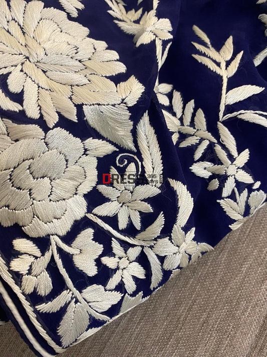 Exclusive Navy Parsi Gara Hand Embroidered Saree