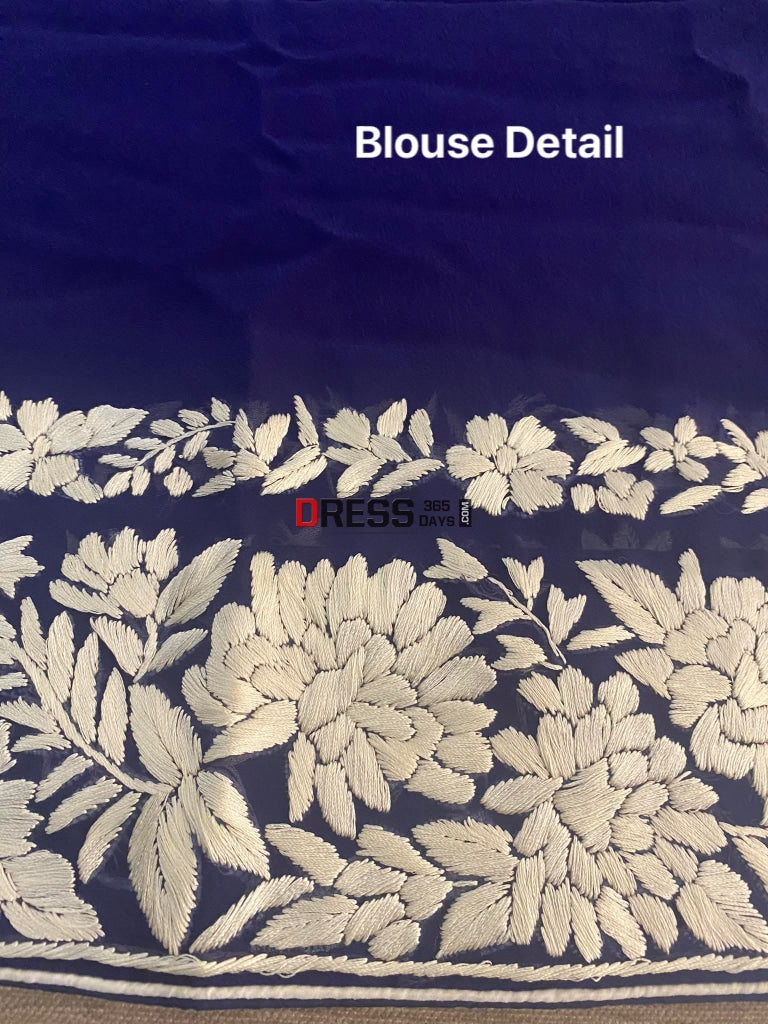 Exclusive Navy Parsi Gara Hand Embroidered Saree