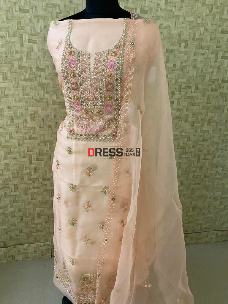 Exclusive Organza Pearls Lucknowi Chikankari Suit Suits