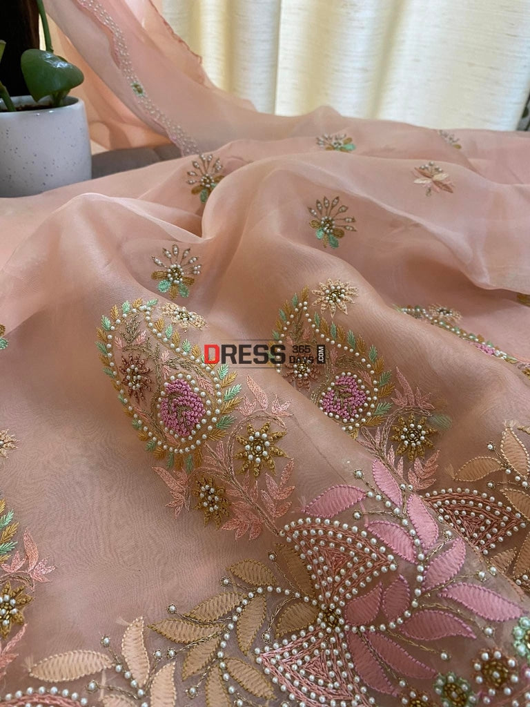 Exclusive Organza Pearls Lucknowi Chikankari Suit Suits