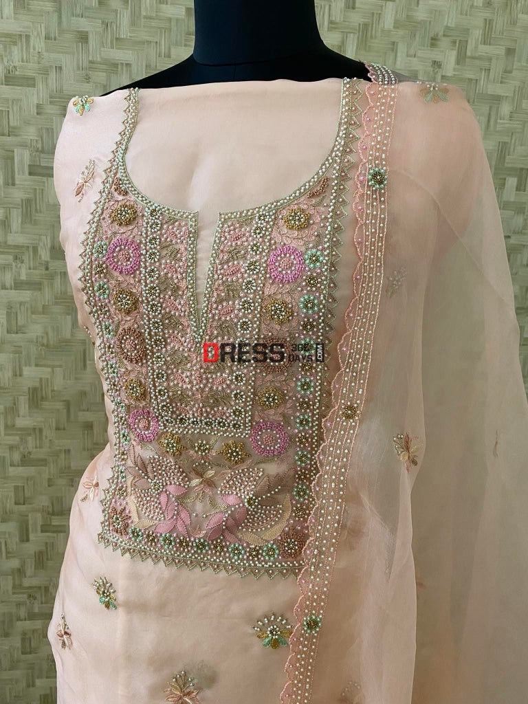 Exclusive Organza Pearls Lucknowi Chikankari Suit Suits