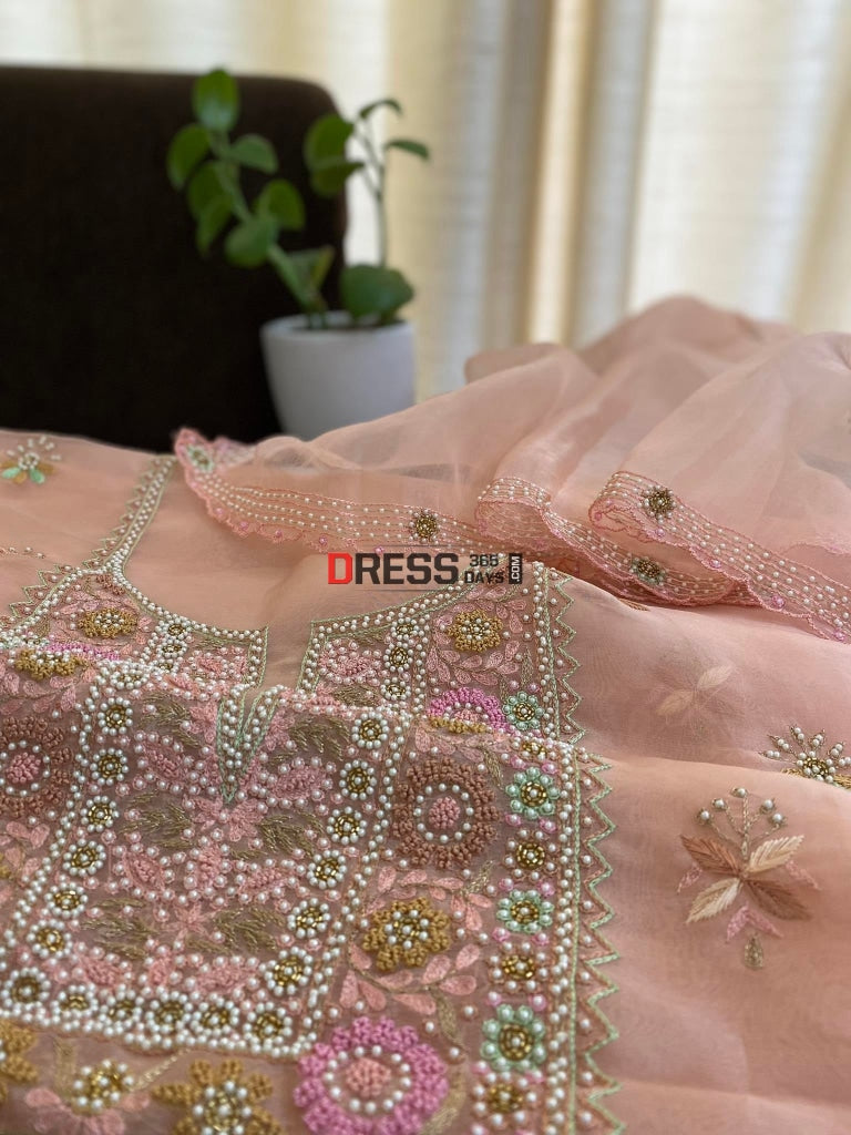 Exclusive Organza Pearls Lucknowi Chikankari Suit Suits