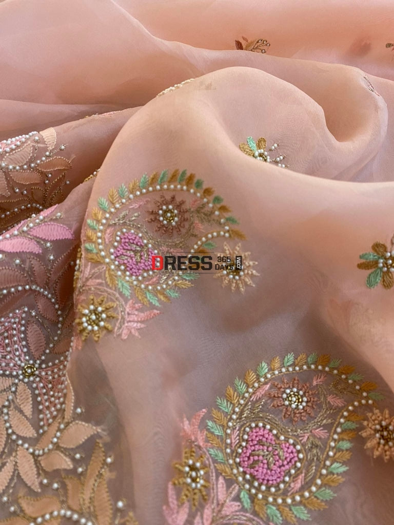 Exclusive Organza Pearls Lucknowi Chikankari Suit Suits