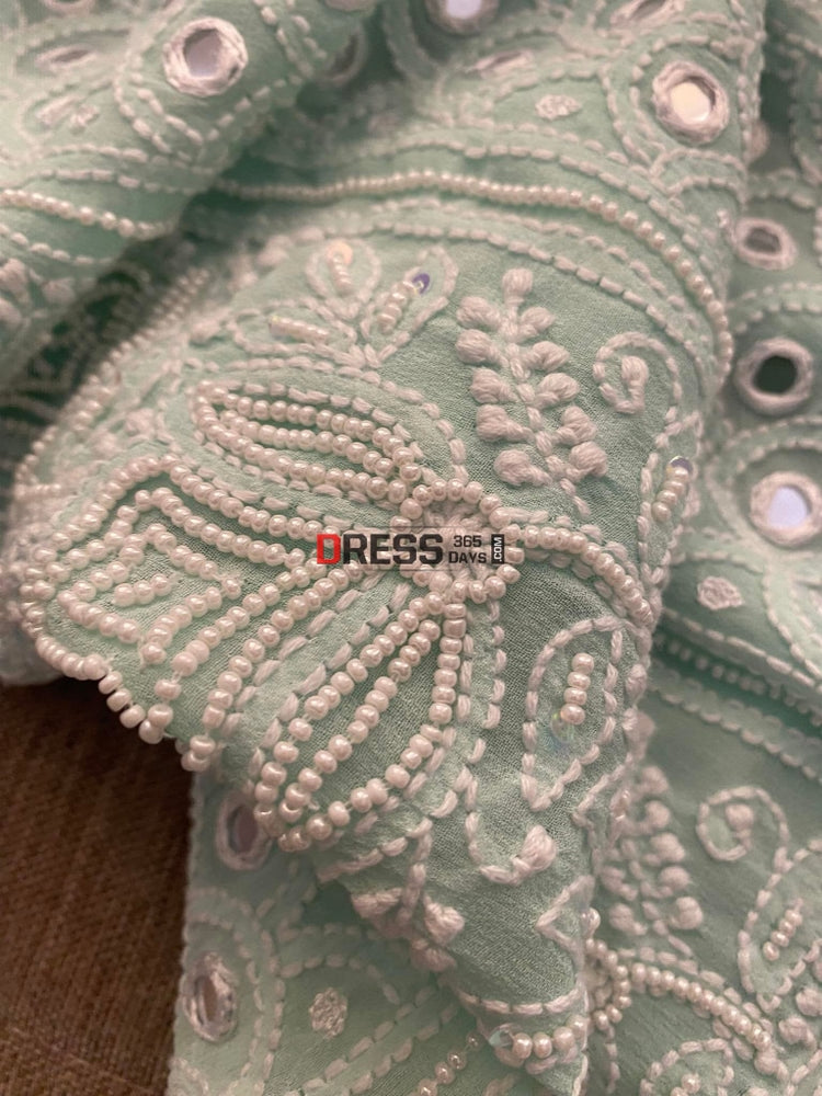 Exclusive Sea Green Pearl & Mirror Chikankari Suit Dress365days