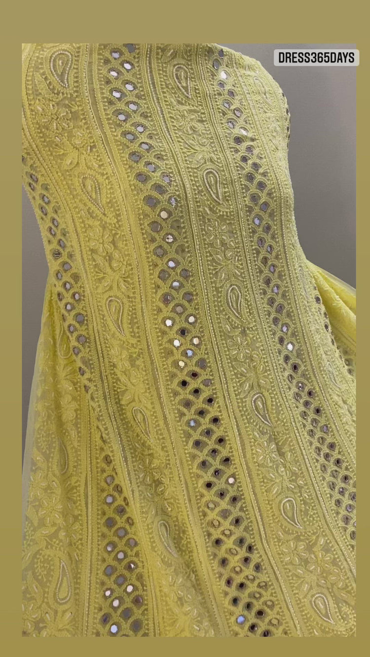 Yellow Mirror & Pearl Anarkali Suit – Dress365days