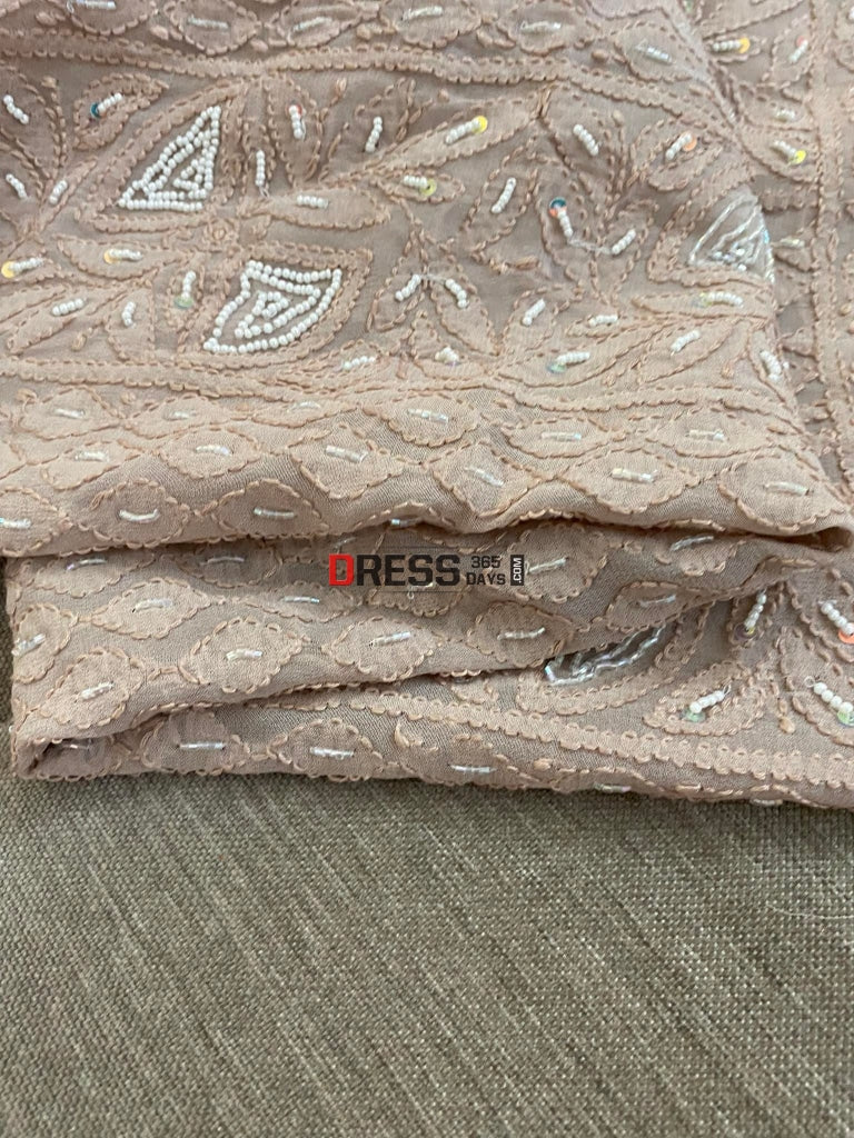 Fawn Chikankari Pearl Kurta Dupatta Set Suits