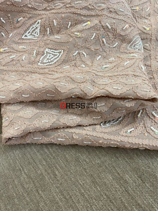 Fawn Chikankari Pearl Kurta Dupatta Set Suits
