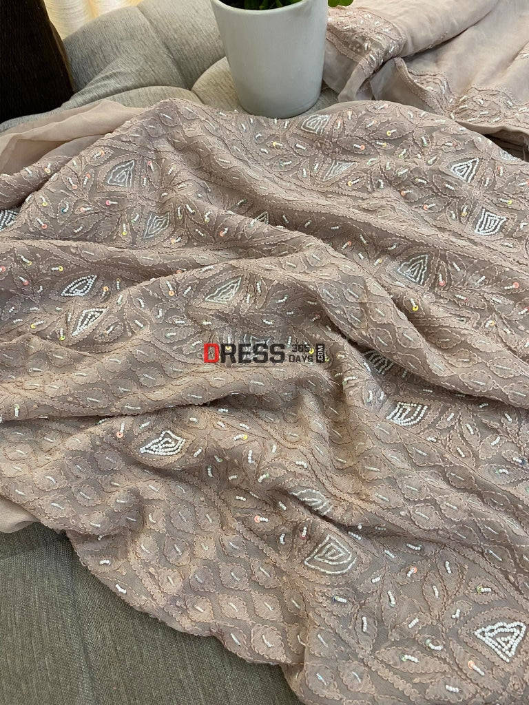 Fawn Chikankari Pearl Kurta Dupatta Set Suits