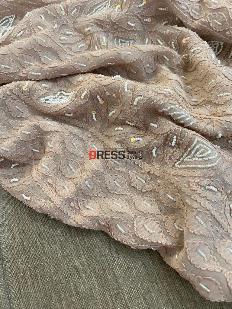 Fawn Chikankari Pearl Kurta Dupatta Set Suits