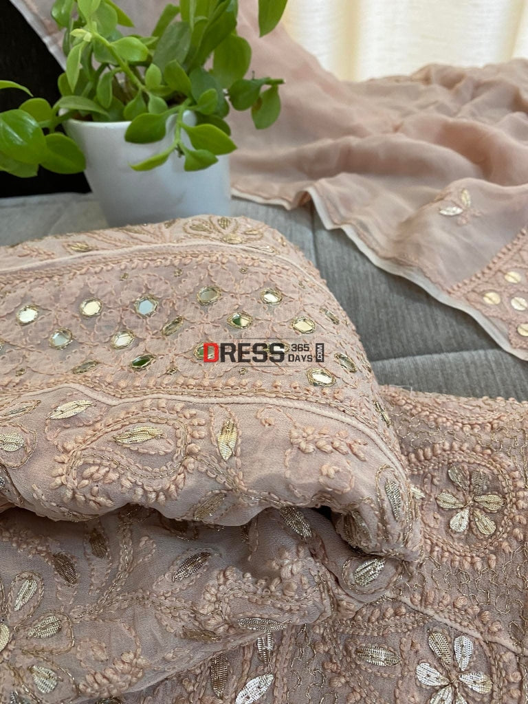 Fawn Mirror & Gota Patti Chikankari Anarkali Suit
