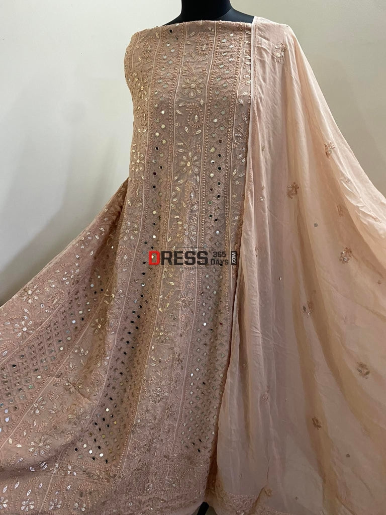 Fawn Mirror & Gota Patti Chikankari Anarkali Suit