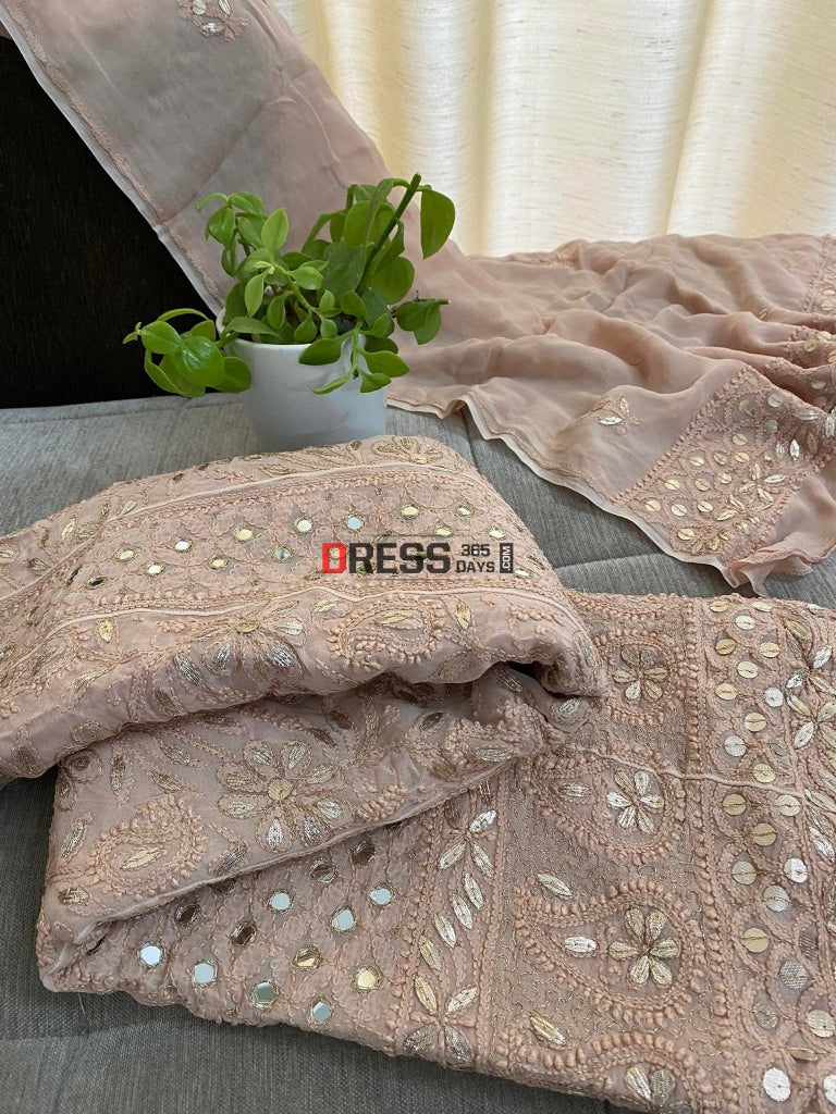 Fawn Mirror & Gota Patti Chikankari Anarkali Suit