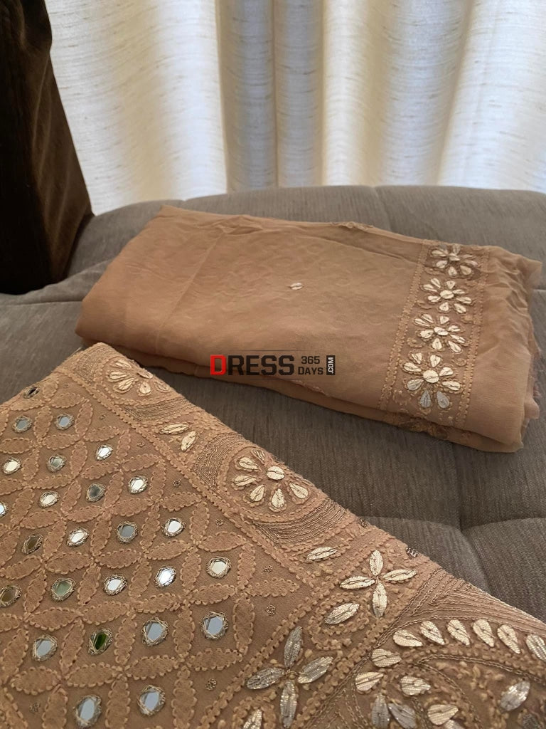 Fawn Mirror & Gota Patti Lucknowi Chikankari Suit Suits