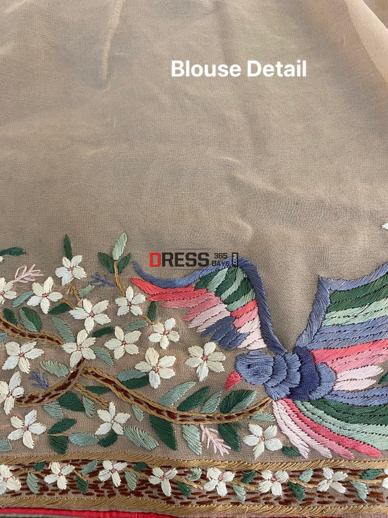 Gara Praid Pre Order Fawn Parsi Gara Gara Hand Embroidered Saree – Dress365days