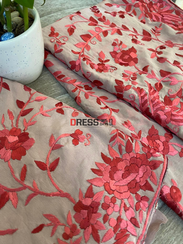Fawn Parsi Gara Hand Embroidered Three Piece Suit Suits