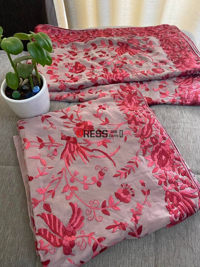 Fawn Parsi Gara Hand Embroidered Three Piece Suit Suits