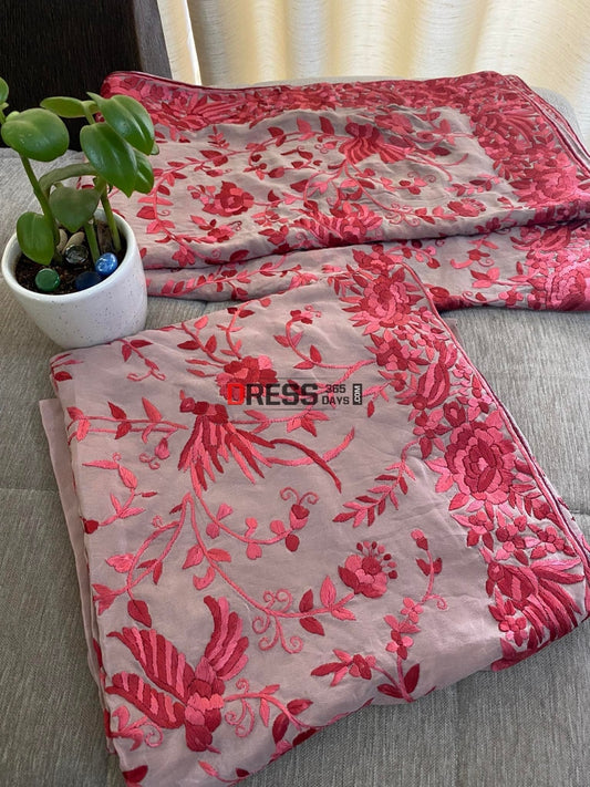 Fawn Parsi Gara Hand Embroidered Three Piece Suit Suits