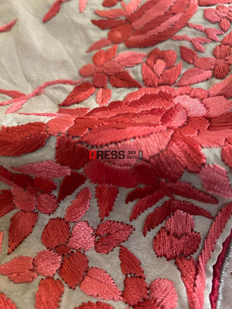Fawn Parsi Gara Hand Embroidered Three Piece Suit Suits