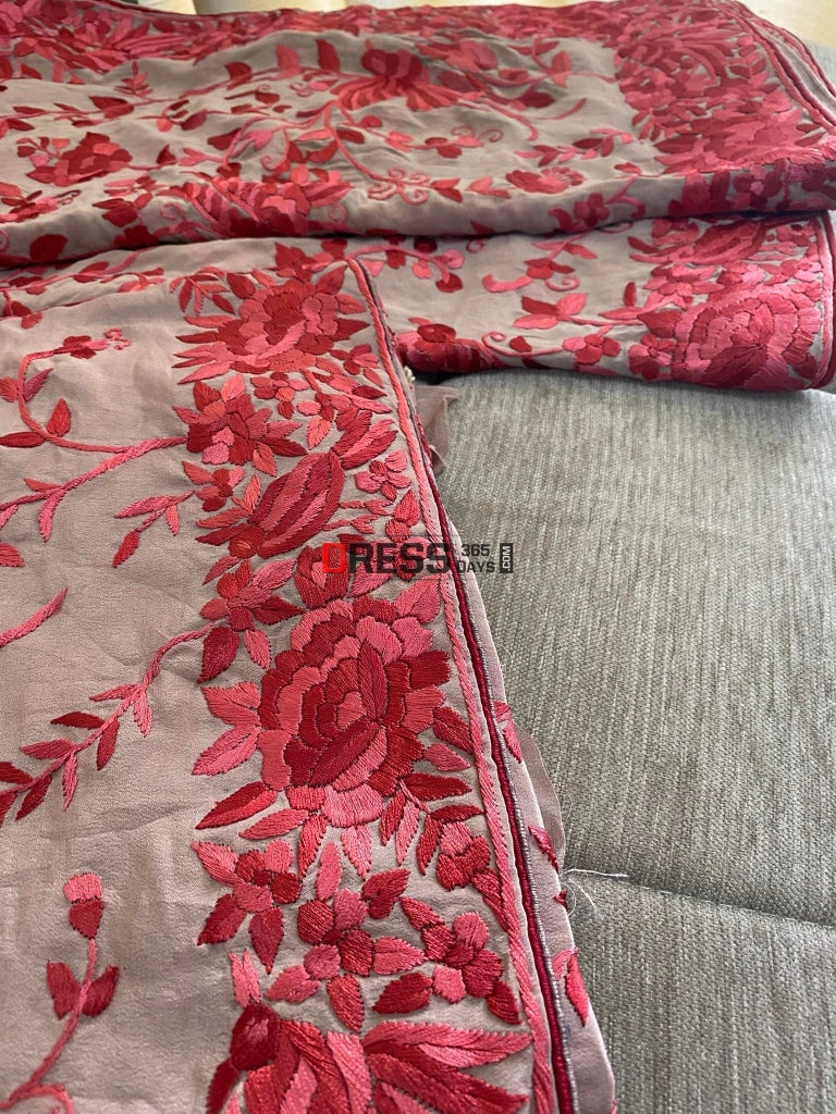 Fawn Parsi Gara Hand Embroidered Three Piece Suit Suits