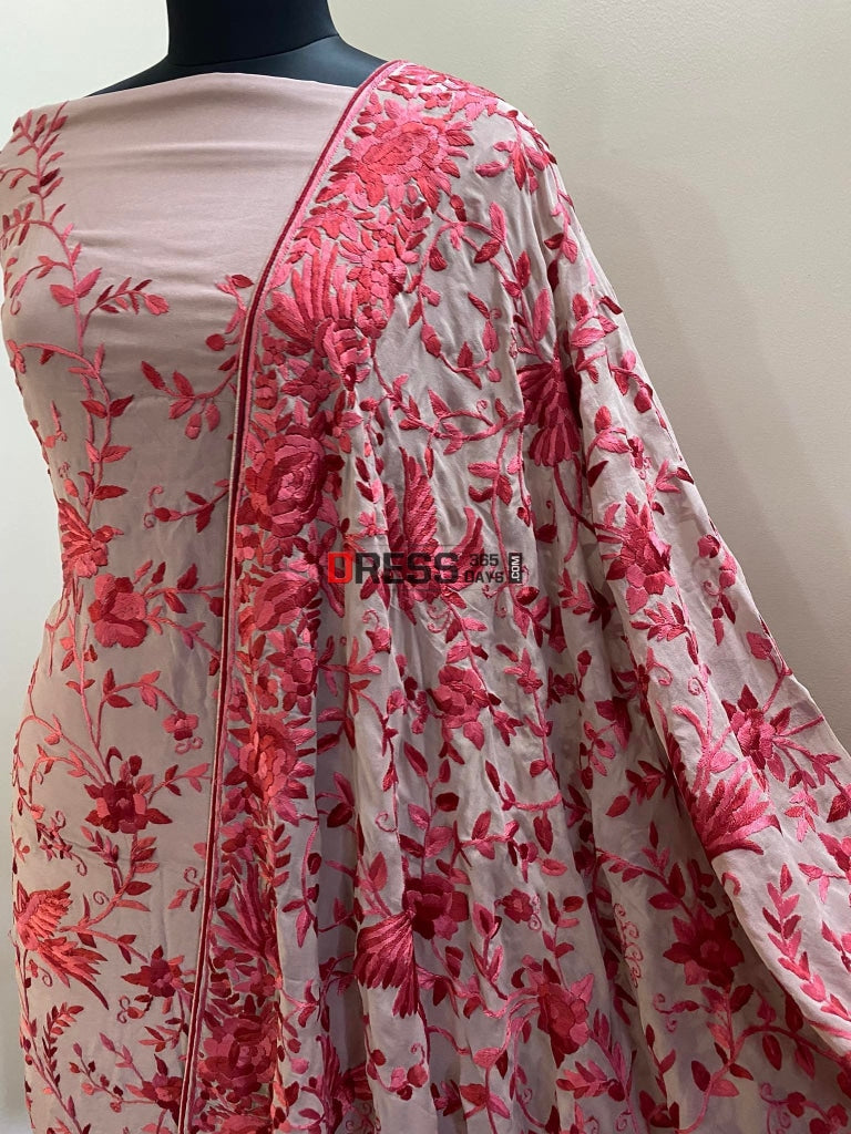 Fawn Parsi Gara Hand Embroidered Three Piece Suit Suits