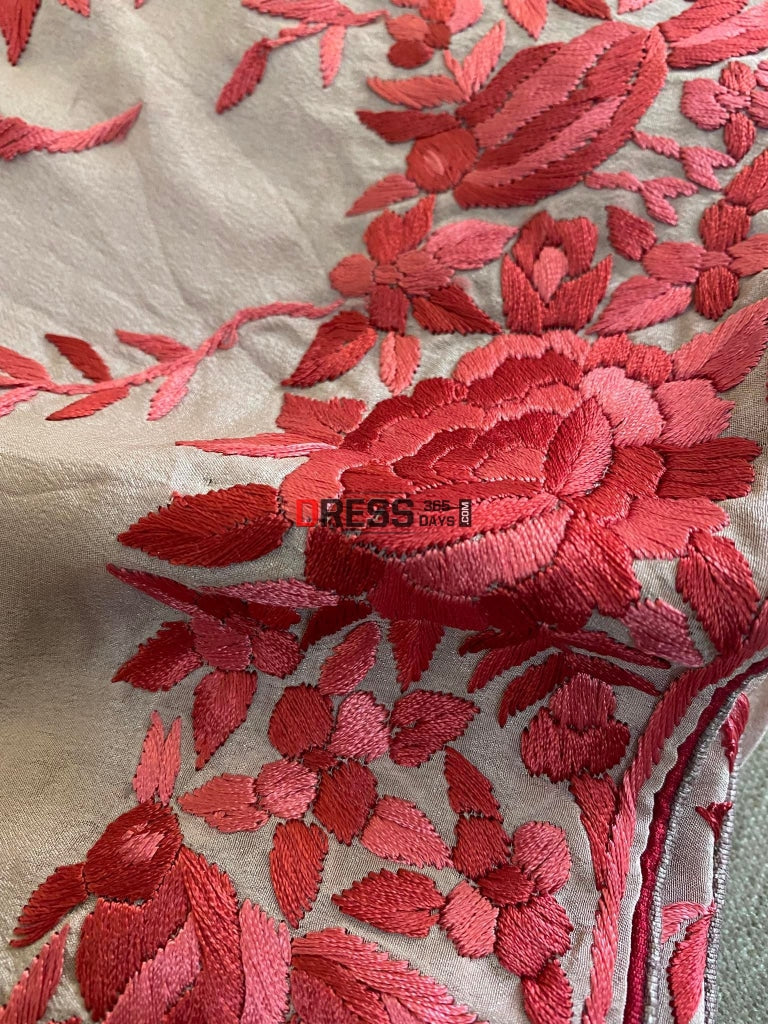 Fawn Parsi Gara Hand Embroidered Three Piece Suit Suits
