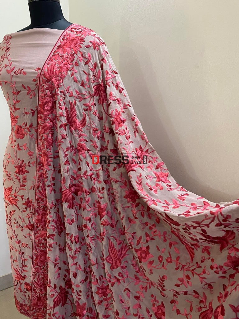Fawn Parsi Gara Hand Embroidered Three Piece Suit Suits