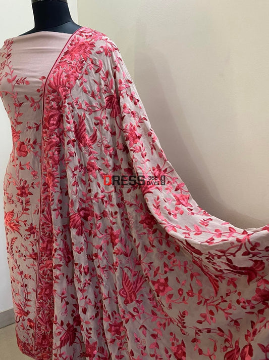 Fawn Parsi Gara Hand Embroidered Three Piece Suit Suits