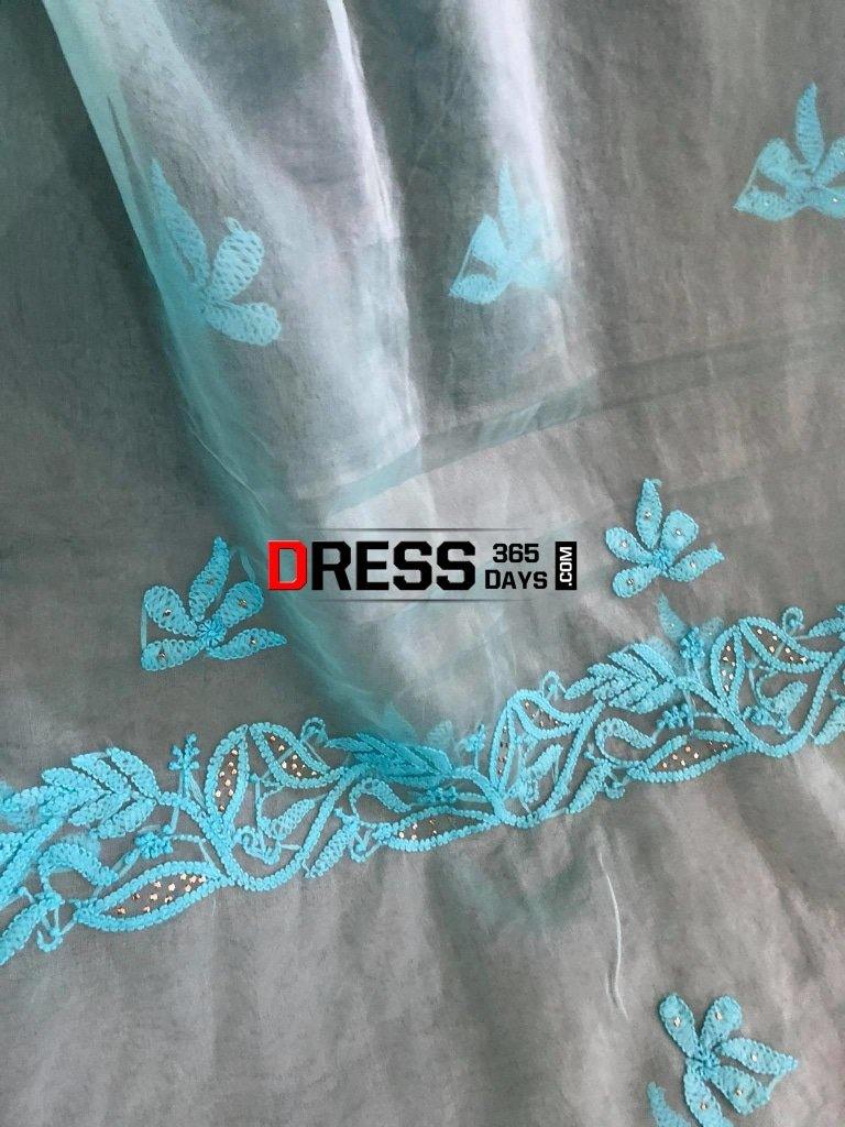Ferozi Blue Mukaish Chikankari Suit-Organza Suits