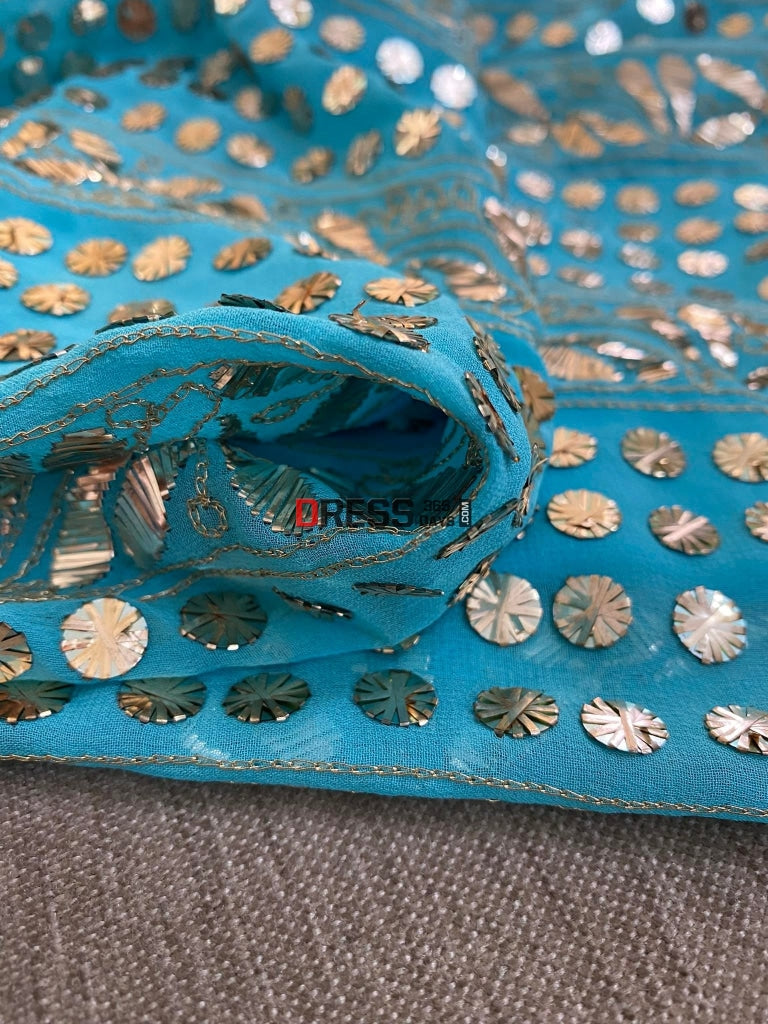 Ferozi Blue Pure Georgette Kamdani Suit Chikankari Suits