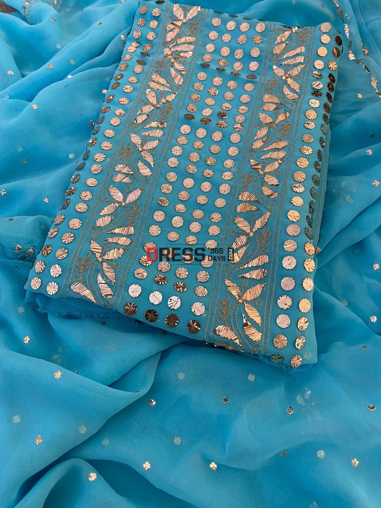 Ferozi Blue Pure Georgette Kamdani Suit Chikankari Suits
