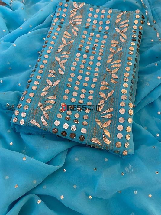 Ferozi Blue Pure Georgette Kamdani Suit Chikankari Suits