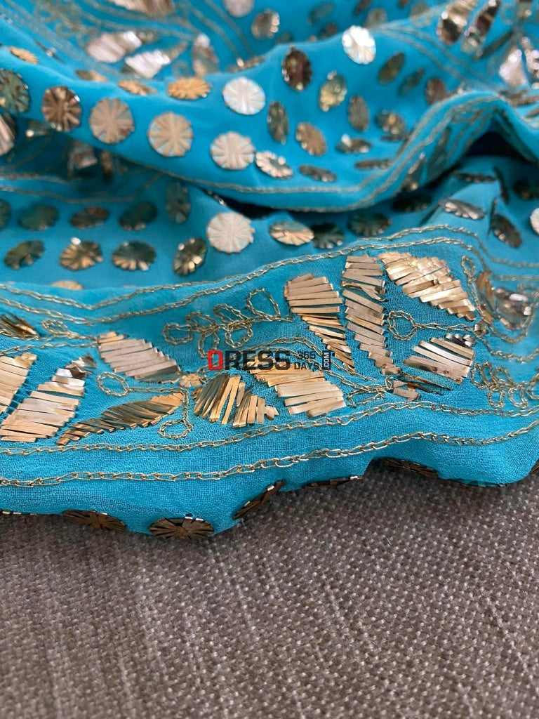 Ferozi Blue Pure Georgette Kamdani Suit Chikankari Suits