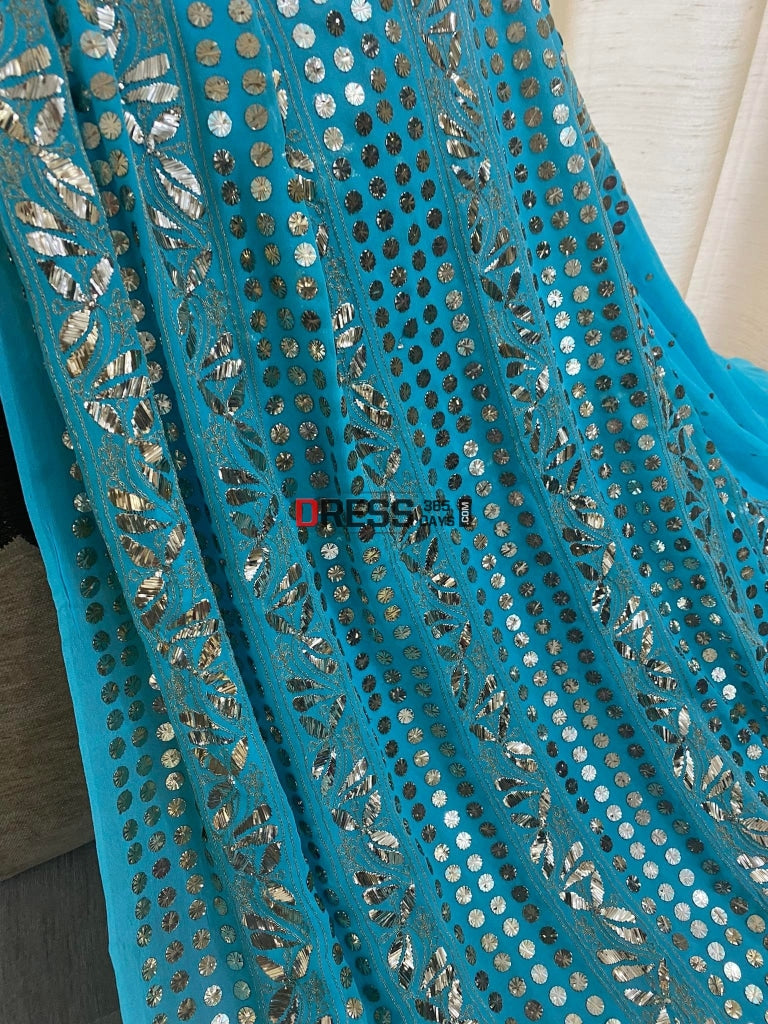 Ferozi Blue Pure Georgette Kamdani Suit Chikankari Suits