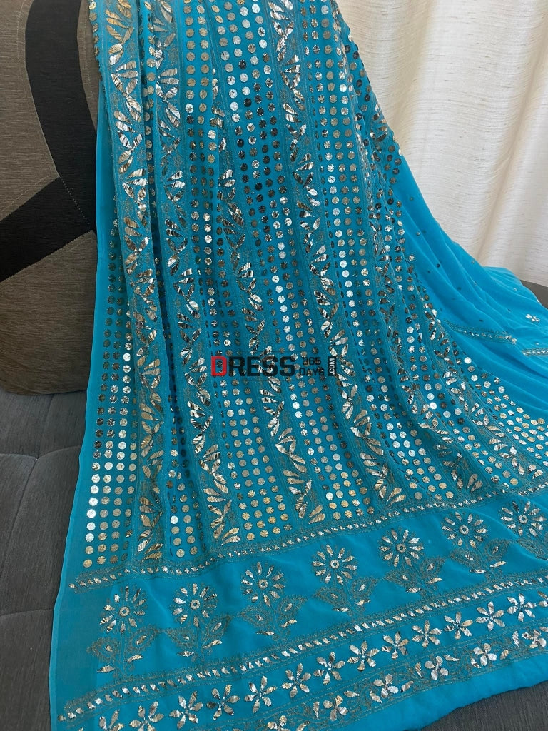 Ferozi Blue Pure Georgette Kamdani Suit Chikankari Suits