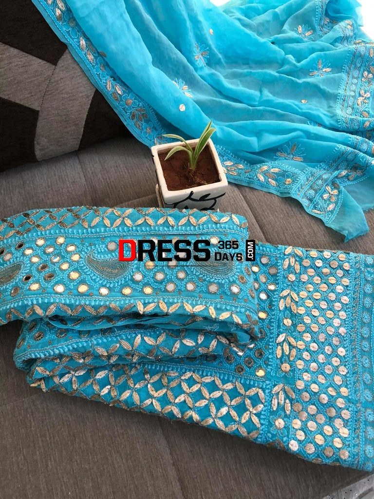 Ferozi Mirror & Gota Patti Chikankari Anarkali Suit